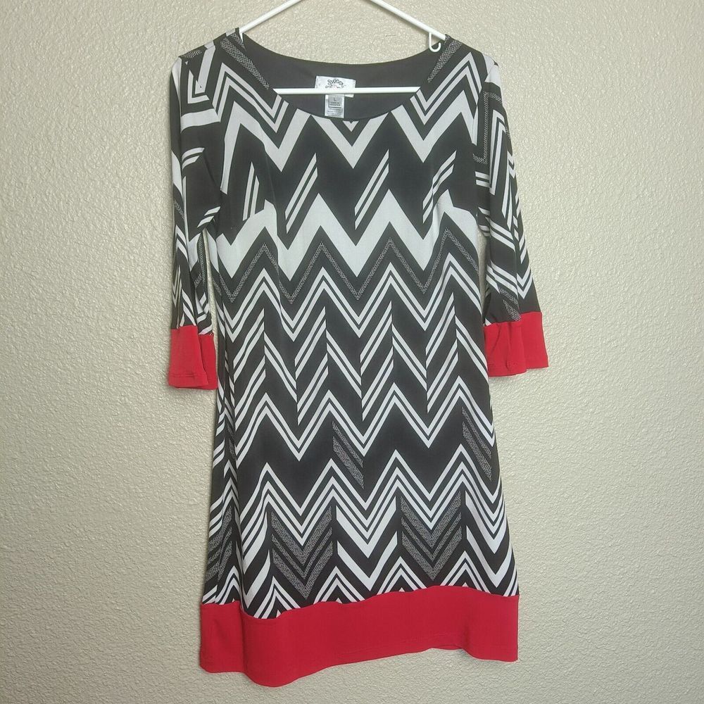 Sweet storm women's dress  black white and red geometric color size L 3/4 sleeve